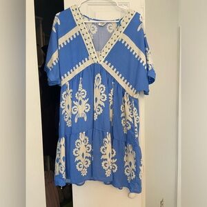 Blue and Cream Women's Dress